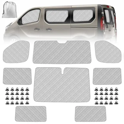 Immagine prodotto di Kit di 8 protezioni parasole per parabrezza di camper, compatibile con Renault Trafic (modello lungo) dal 2015 al 2024
