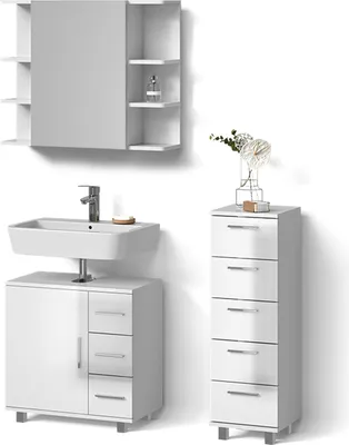 Produktbild von Badmöbel-Set Livinity Eisak Weiß Hochglanz 3 Teile, mit Midischrank, Model 52805