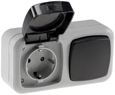 Produktbild von ChiliTec 20470 Feuchtraum Kombi-Schalter/Steckdose,IP44 250V/ 10/16A, grau, AP horizontal