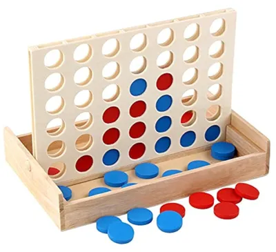 Produktbild von Vier gewinnt Brettspiel Reisespiel Holz Strategiespiel Connect 4 - Holz - Klappbar - Ab 6 Jahren