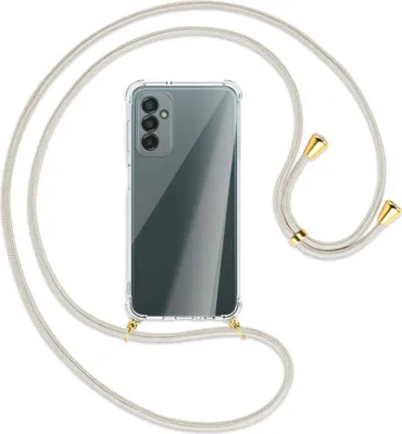 Produktbild von Handykette Backcover-Schutzhülle mit Band (Metall goldfarben) für Samsung Galaxy M23 - broken white