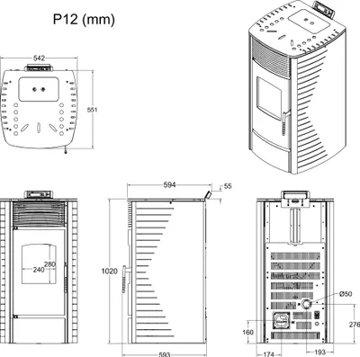 Produktbild von NEMAXX® P12 Pelletofen 13,6 kW A+ bis 300 m³ – Auto-Reinigungszyklus, ECO-Modus, Wochenprogramm & mechanische Reinigungsunterstützung – Schwarz