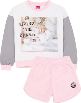 Immagine prodotto di Barbie - Pigiama da bambina "Vivere il sogno" NS7130 (140) (bianco/grigio/rosa)