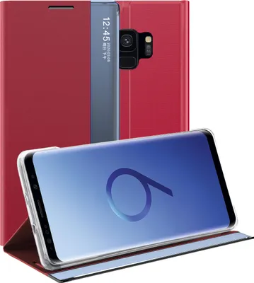 Produktbild von Galaxy S9 Hülle, LaimTop Slim Flip Leder Smart View Window Klappetui Schutzhülle mit Standfunktion für Samsung Galaxy S9 Rot