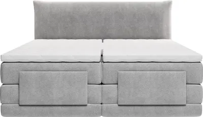 Produktbild von Komplettes Boxspring-Set: Kopfteil + elektrische Liegeflächen + Matratze + Matratzenauflage – 2 x 90 x 200 cm – Stoff – Hellgrau – ZANORO von PALACIO