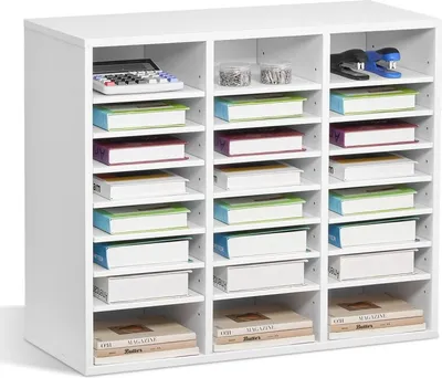 Produktbild von Literatur-Organizer Briefablage - 24 Fächer - Einstellbare Holzregale in Weiß