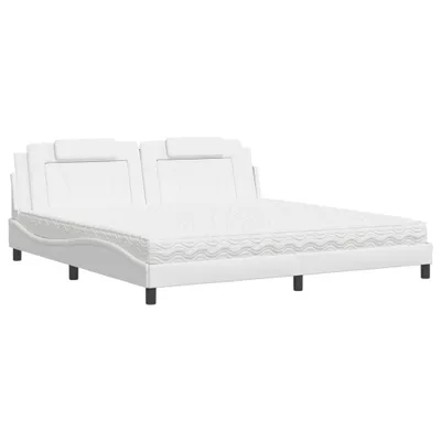 Image de vidaXL Lit "Viana" avec matelas Blanc 200x200 cm Similicuir