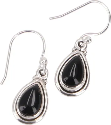 Produktbild von Indische Boho Silberohrringe, Tröpfenförmige Ohrhänger - Onyx, Silber-Farben, SterlingSilber, 3*1*0,4 cm, Silberohrringe