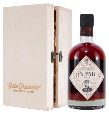 Produktbild von Don Pablo Premium Spiced Rum mit Geschenk-Holzkiste