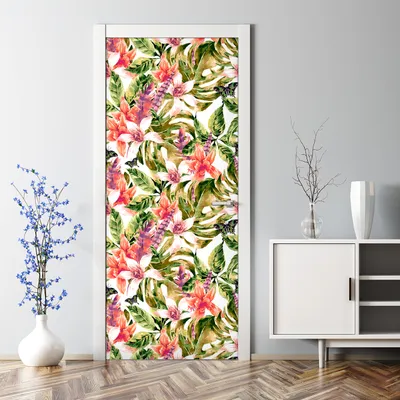 Produktbild von Dekorative Türtapete Türposter selbstklebend Klebefolie Wandaufkleber Tropische Blumen 70 x 200 cm