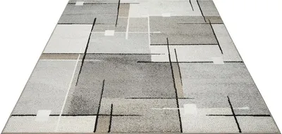 Produktbild von Abstrakt Design Teppich Kurzflor Wohnzimmer Beige Grau Rot, 160x220 cm