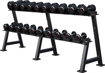 Produktbild von GORILLA SPORTS® Kurzhanteln - Set 325 kg, mit Ablage, aus Gusseisen, Gummiert, Griff gerändelt, rutschfest - Rundhanteln, Kurzhantelset, Hantel Set, Gewichte, Dumbbells