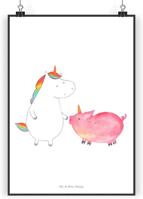 Produktbild von Mr. & Mrs. Panda Bild Einhorn Schwein DIN A5 - Weiß - Geschenk, Unicorn, Plakat, Freundin, Wandbild, drucke, kunstdruck poster, Schweinchen, Einhörner, wanddeko