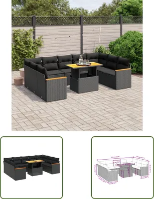 Produktbild von The Living Store 10-tlg. Garten-Sofagarnitur mit Kissen Schwarz Poly Rattan