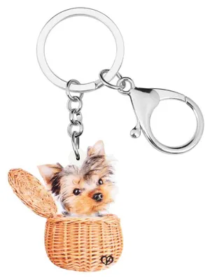 Immagine prodotto di Portachiavi Yorkshire Terrier, acrilico, con decorazione a forma di cucciolo, ideale per signore, con ciondolo a tema animale domestico