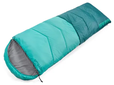 Produktbild von Meteor Safari L Schlafsack mit Kompressionssack 220x80 cm – für Camping, Reise & Festival, hellblau