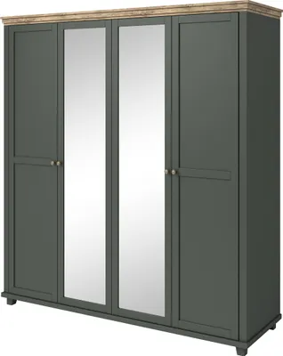 Produktbild von Masseno Drehtürenschrank EVOLETTA 200 cm Kleiderschrank Schlafzimmer Schrank 4-türig mit Spiegel Grün