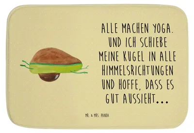 Produktbild von Mr. & Mrs. Panda Badematte Avocado Yoga - Gelb Pastell - Geschenk, Humor, Hilfe, Unsportlich, Badezimmer Matte, Badvorleger, Bauch, Badezimmerteppich, Duschvorleger, Haha
