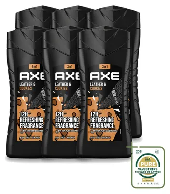 Produktbild von 6 x Axe Collision Leather & Cookies 3-in-1 Douchegel - 250 ml - Vorratspackung - 6 Stücke