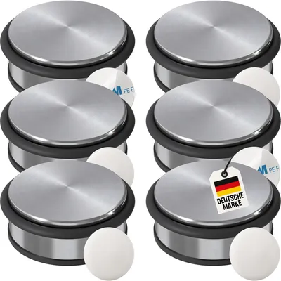 Produktbild von Set aus 6 Türstoppern aus Edelstahl + 6 Wandstoppern für Boden und Wand – moderner Türstopper, Schutz für Tür, Wand und Türgriff, robust und langlebig.