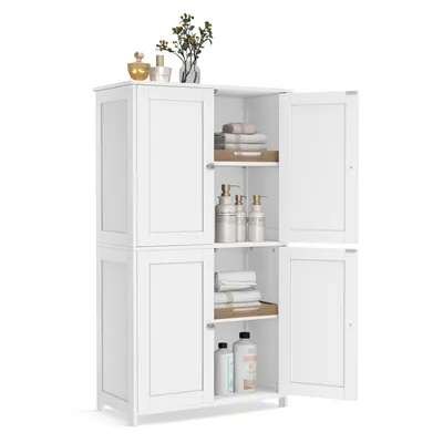 Produktbild von VASAGLE Badschrank mit 4 Türen, Badezimmerschrank mit höhenverstellbaren Einlegeböden, Shaker-Stil, weiß