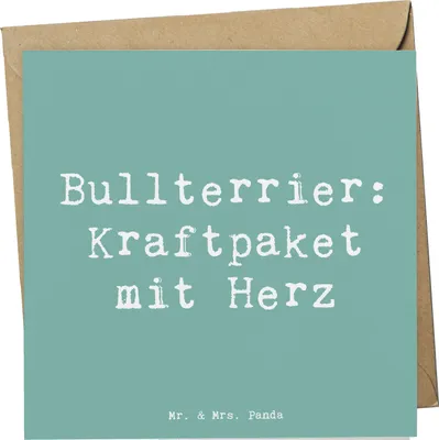 Produktbild von Mr. & Mrs. Panda faltkarte Spruch Bullterrier Kraftpaket - Meeresbrise - Geschenk, doppelkarte, Grußkarte, Hunderassen, Loyalität, Glückwunschkarte, freundliche Hunde