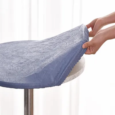 Produktbild von Rund Tischdecke Wachstuch 120cm Blau Elastisch Wasserdicht Schmutzabweisend Abwischbar Nordisch Blatt