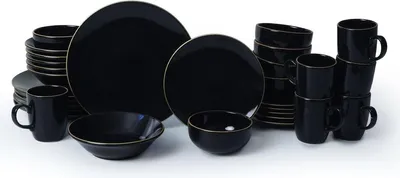 Zdjęcie produktu dla Zestaw naczyń Keramika - Ege Black/Gold - 30 elementów - 6 osób - kamionka