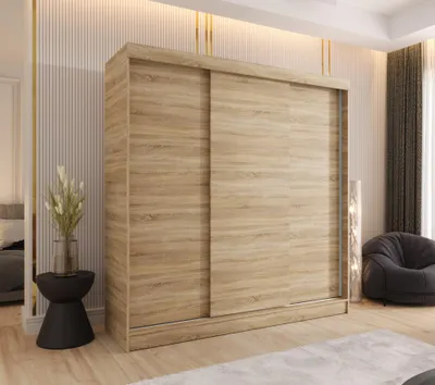 Produktbild von Schwebetürenschrank 3-türig 170x205x58 cm Eiche Sonoma mit 2 Schubladen – Moderner Kleiderschrank für Schlafzimmer und Flur