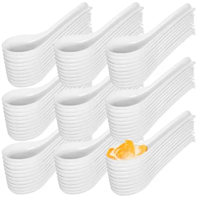100 asiatische Suppenlöffel mit Haken, weiß, Kunststoff, 16 cm