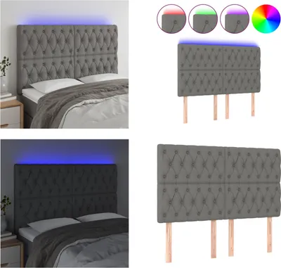 Produktbild von vidaXL LED Kopfteil Dunkelgrau 144x7x118/128 cm Stoff - LED Kopfteil - LED Kopfteile - Kopfteil - Bett-Kopfteil