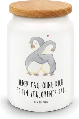 Produktbild von Mr. & Mrs. Panda behälter Pinguine Kuscheln - Weiß - Geschenk, Valentinstag, Hochzeitstag, Freundin, zuckerdose, für, Partner, Mitbringsel, Vorratsdose, Kaffeedose, Dose