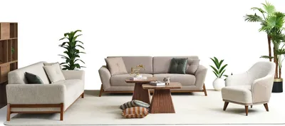Produktbild von Couchgarnitur Dreisitzer Sessel Sofa Stoff Beige Stoffsofa Set 4tlg 3+3+1+1