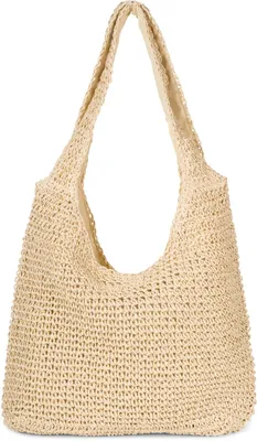 Produktbild von styleBREAKER Damen Papierstroh Beuteltasche mit langen Henkeln | sommerliche Flechttasche mit Reißverschluss | Strandtasche Schultertasche