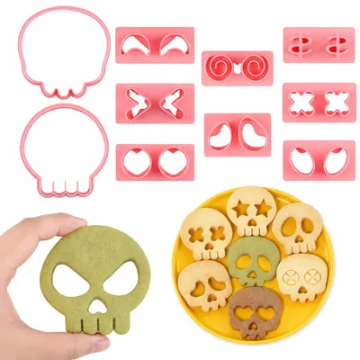 Keksausstecher-Set 10 Stück, Halloween, Schädel, 3D