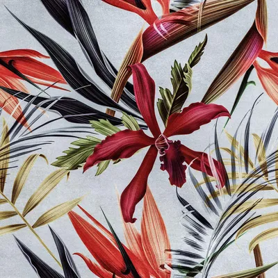 Immagine prodotto di Tessuto di velluto reale in poliestere per il cucito - motivo di fiori tropicali