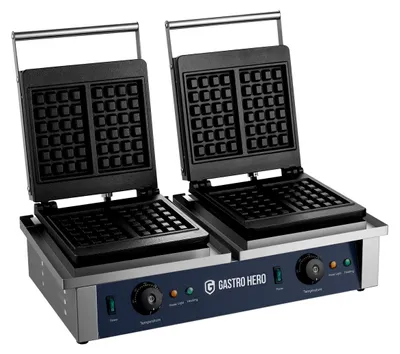 Produktbild von GastroHero Doppel Waffeleisen 4x belgische Waffeln 2x2 Profi Waffelgerät Edelstahl getrennt regelbar 2x2000 W Gastro Waffeleisen