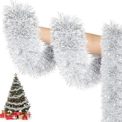 Productafbeelding van Kerstboomversiering, lametta, guirlande, 10 meter, zilver, PET