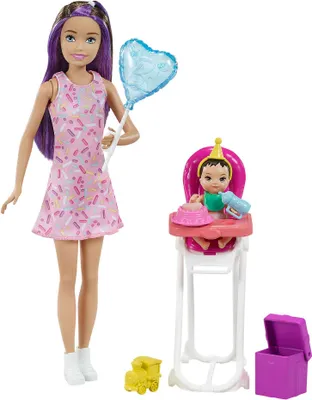 Produktbild von Barbie Skipper Babysitter Puppe, Geburtstag-Spielset mit Farbwechsel