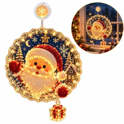 Produktbild von Weihnachtsdekoration, Weihnachts-Fensterlicht mit Saugnapf, warme LED-weihnachtsdeko für Glasfenster