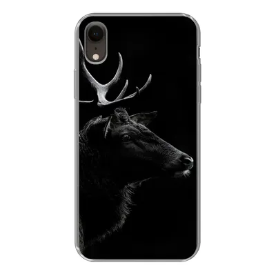 Produktbild von MuchoWow® Handyhülle Schutzhülle Hülle für iPhone XR Hirsch - Schwarz - Porträt - Geweih - Tiere Silikon Softcase Handy Hülle - Schutzdeckel