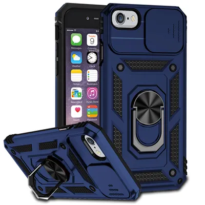 Obrázek produktu pro Pouzdro pro iPhone 6/6s/7/8/iPhone SE 2020 dvouvrstvé pouzdro s posuvným krytem kamery a prstencovým stojánkem modré