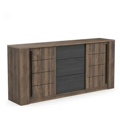 Produktbild von MONACO Sideboard – Eiche und Schwarz – 2 Türen + 3 Schubladen – 206 x 44,9 x 94 cm