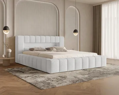 Image de Chilly Möbel Design Lit Beverly - Lit rembourré avec coffre, cadre en métal, USB-C et éclairage LED RGB 180x200 cm / Bouclé / Blanc