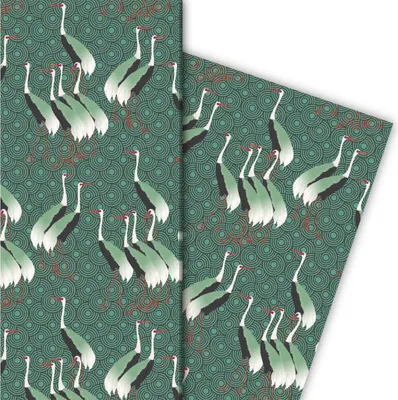 Produktbild von Klassisches Geschenkpapier mit Kranichen auf rosa lila - G4302, 32 x 48cm