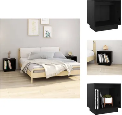 Image de vidaXL Tables de chevet 2 pcs. noir 40x30x40 cm pin massif - Tables de chevet