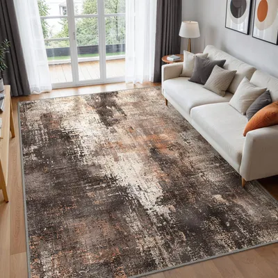 Kurzflor-Teppich 120x170 cm, Antirutsch, waschbar, abstrakt, Braun