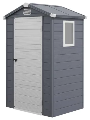 Obrázek produktu pro Zahradní domek z plastu, 1,1 m², se sedlovou střechou | Barva: šedá | Rozměry: 102x133x180/208 cm