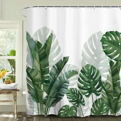 Produktbild von Famanu Duschvorhang 180 x 200 cm - Schimmelresistent mit botanischem Pflanzenmotiv