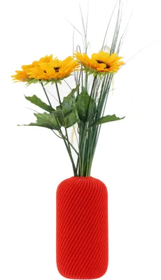 Image de Vase de fleurs artificielles 3D rouge haut 16cm plastique décoratif